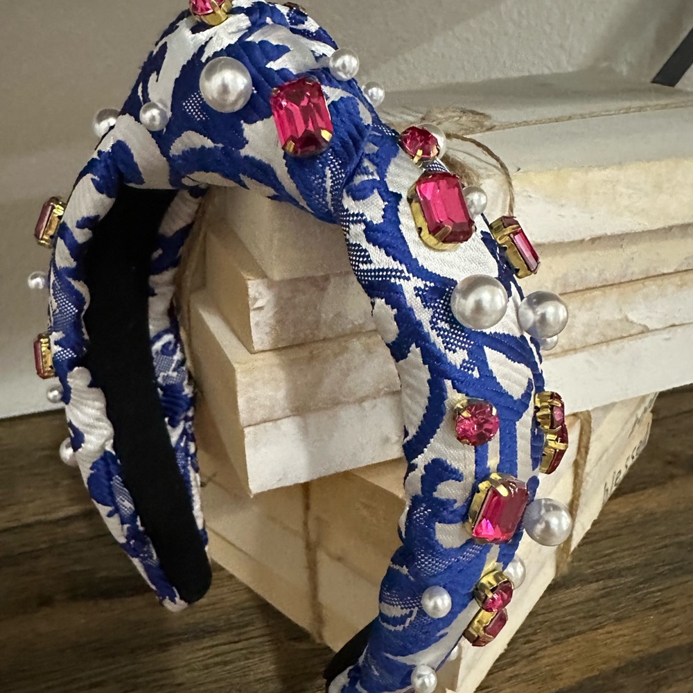 Brianna Cannon Blue and White Embellished rare headband. Never worn!